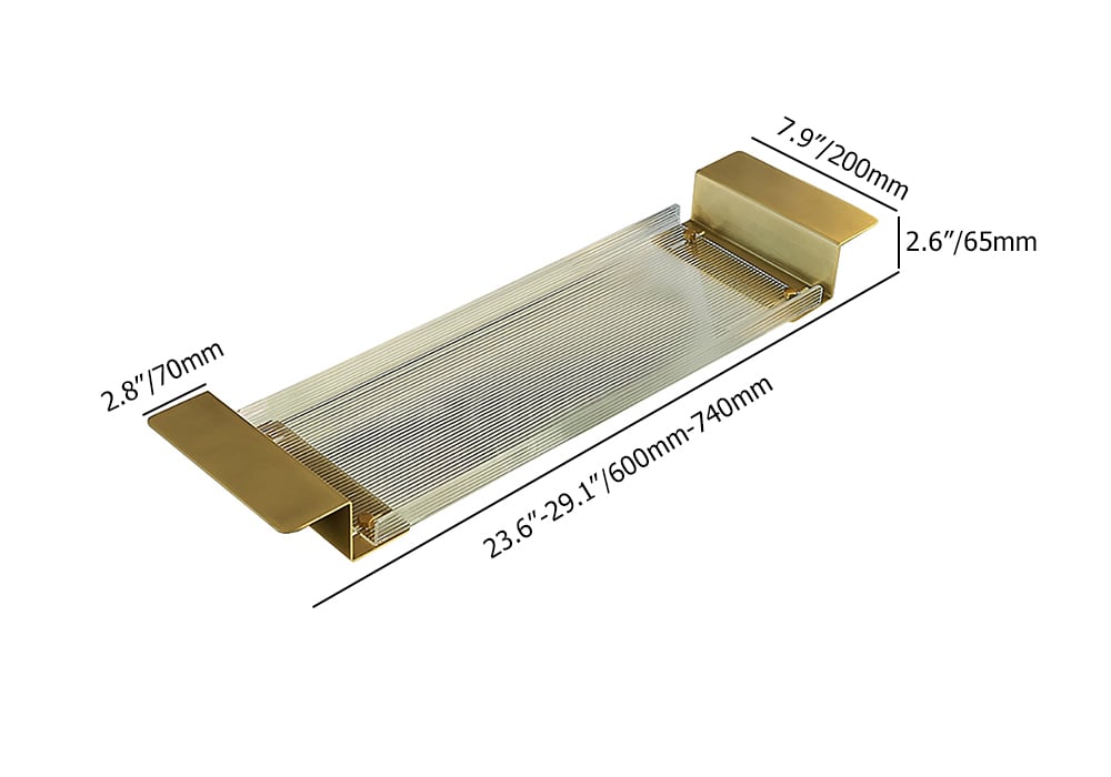 HMR - 24"-29" Acrylic & Aluminum Extendable Bathtub Tray in Clear & Gold Bathroom Caddy Shelf