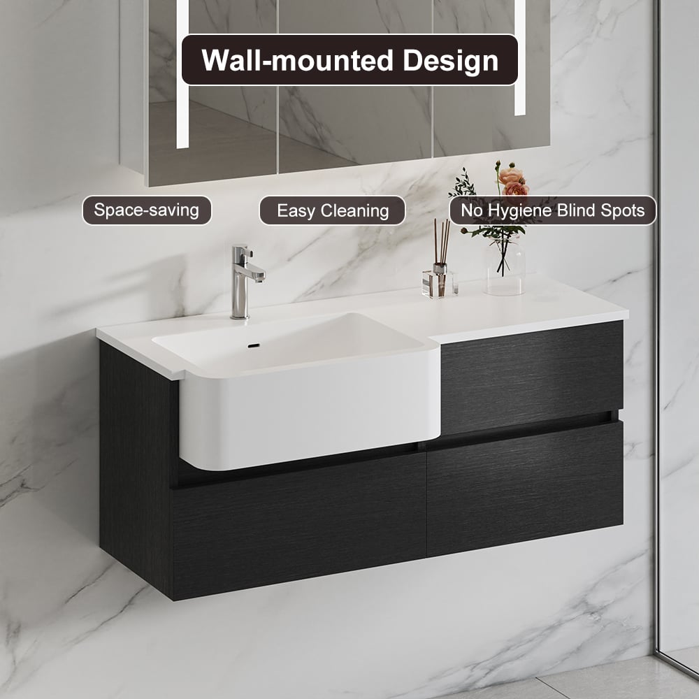 HMR - Bathroom Vanity Set 39.3" Modern Floating Bathroom Vanity Black and White with Sink