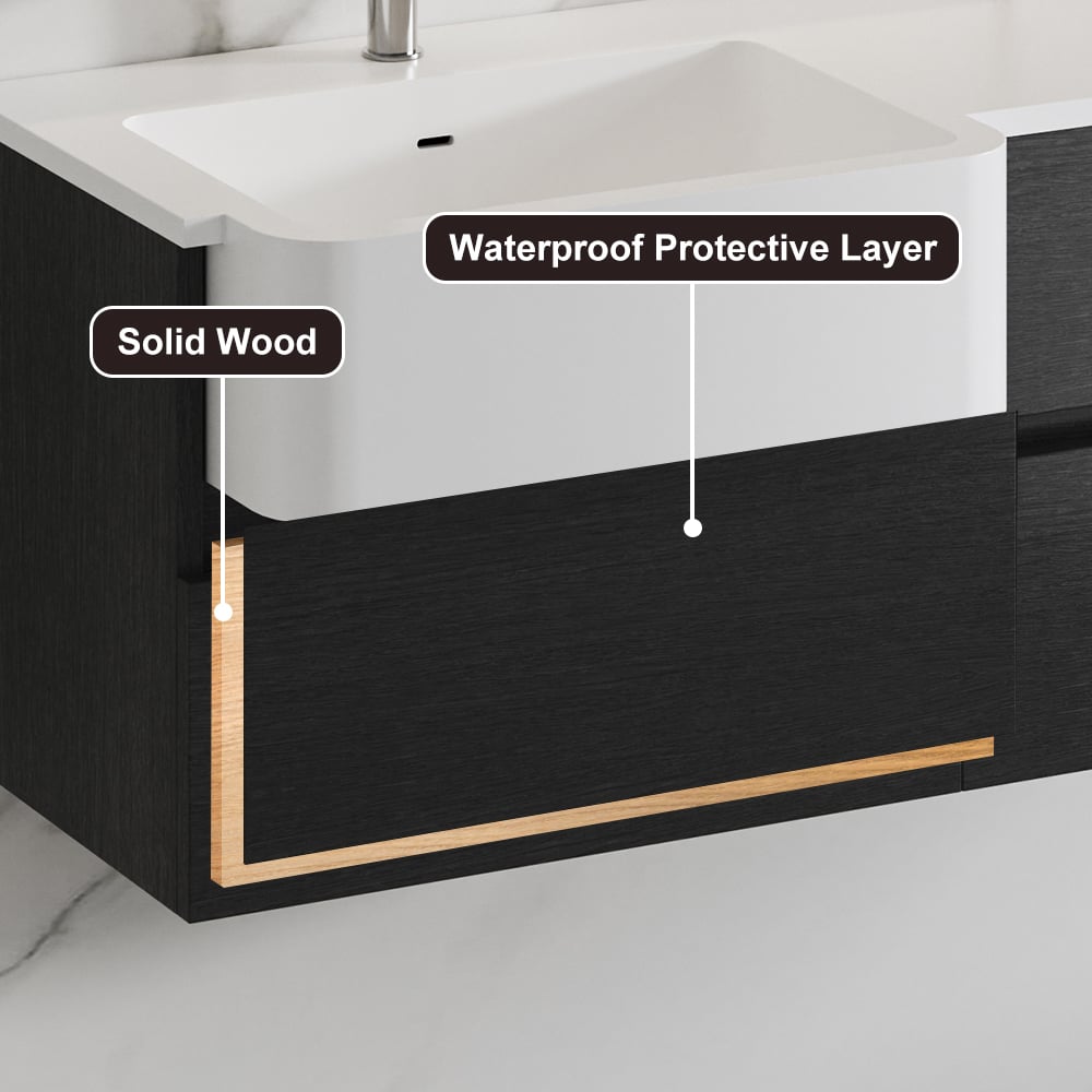 HMR - Bathroom Vanity Set 39.3" Modern Floating Bathroom Vanity Black and White with Sink