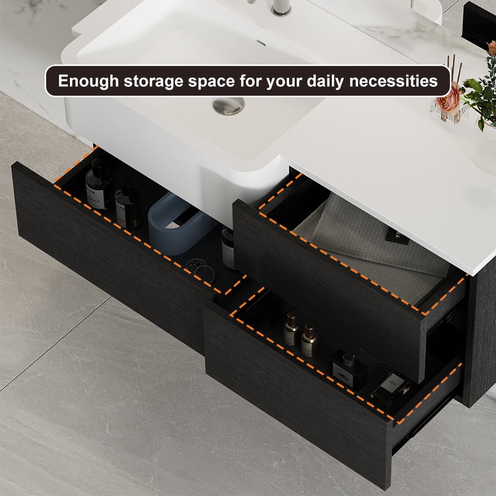 HMR - Bathroom Vanity Set 39.3" Modern Floating Bathroom Vanity Black and White with Sink