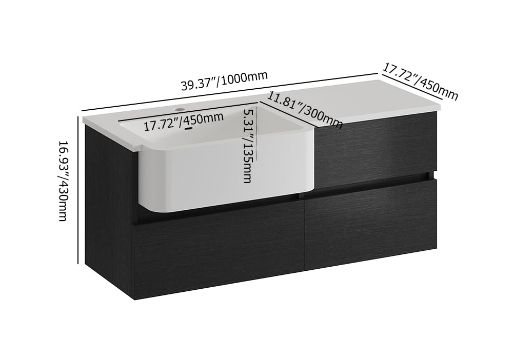 HMR - Bathroom Vanity Set 39.3" Modern Floating Bathroom Vanity Black and White with Sink