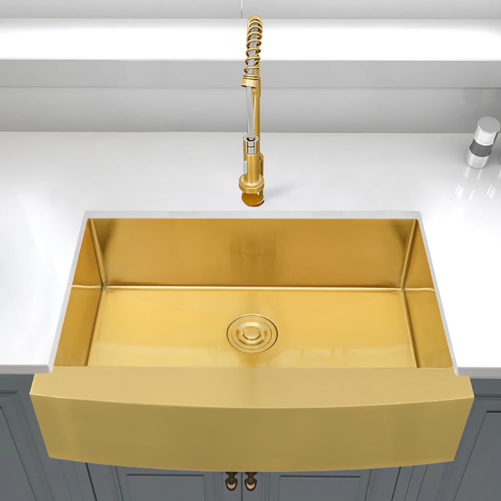 HMR - 30" Stainless Steel Farmhouse Apron-Front Kitchen Sink with Single Bowl in Gold