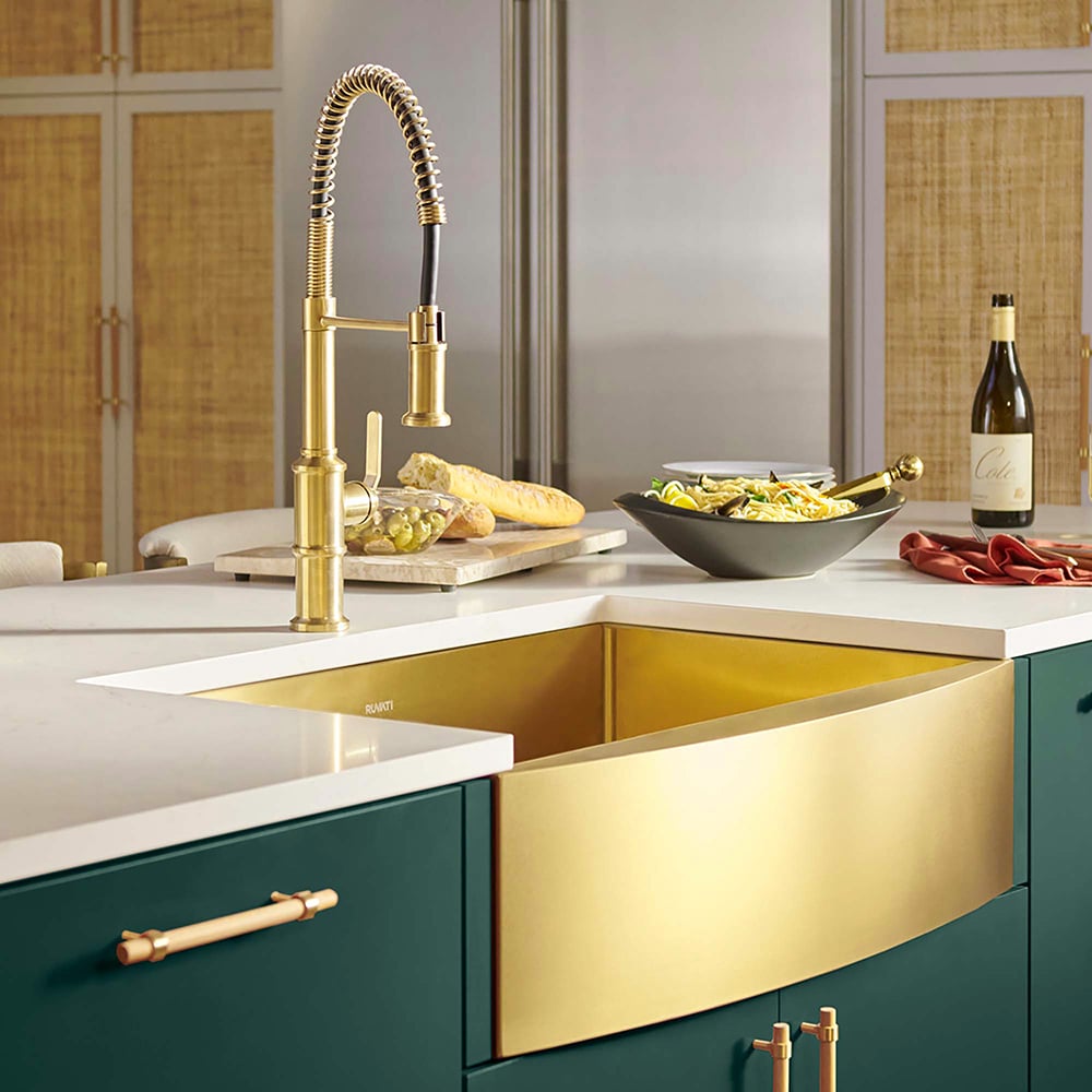 HMR - 30" Stainless Steel Farmhouse Apron-Front Kitchen Sink with Single Bowl in Gold
