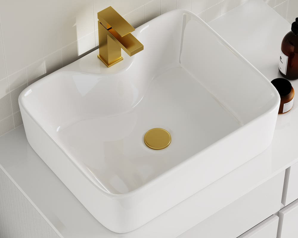 HMR Modern Floating Bathroom Vanity Set with Faux Marble Top & Double Ceramic with Vessel Sink - White, 31.5"