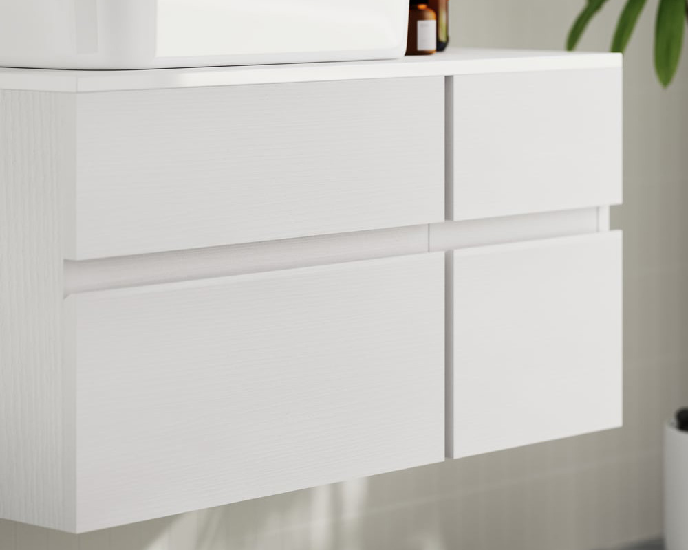 HMR Modern Floating Bathroom Vanity Set with Faux Marble Top & Double Ceramic with Vessel Sink - White, 31.5"