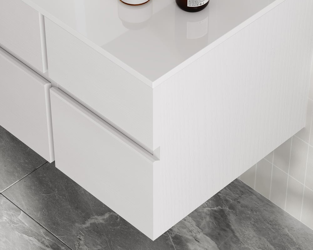HMR Modern Floating Bathroom Vanity Set with Faux Marble Top & Double Ceramic with Vessel Sink - White, 31.5"