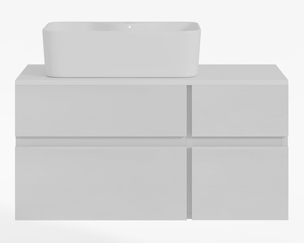 HMR Modern Floating Bathroom Vanity Set with Faux Marble Top & Double Ceramic with Vessel Sink - White, 31.5"