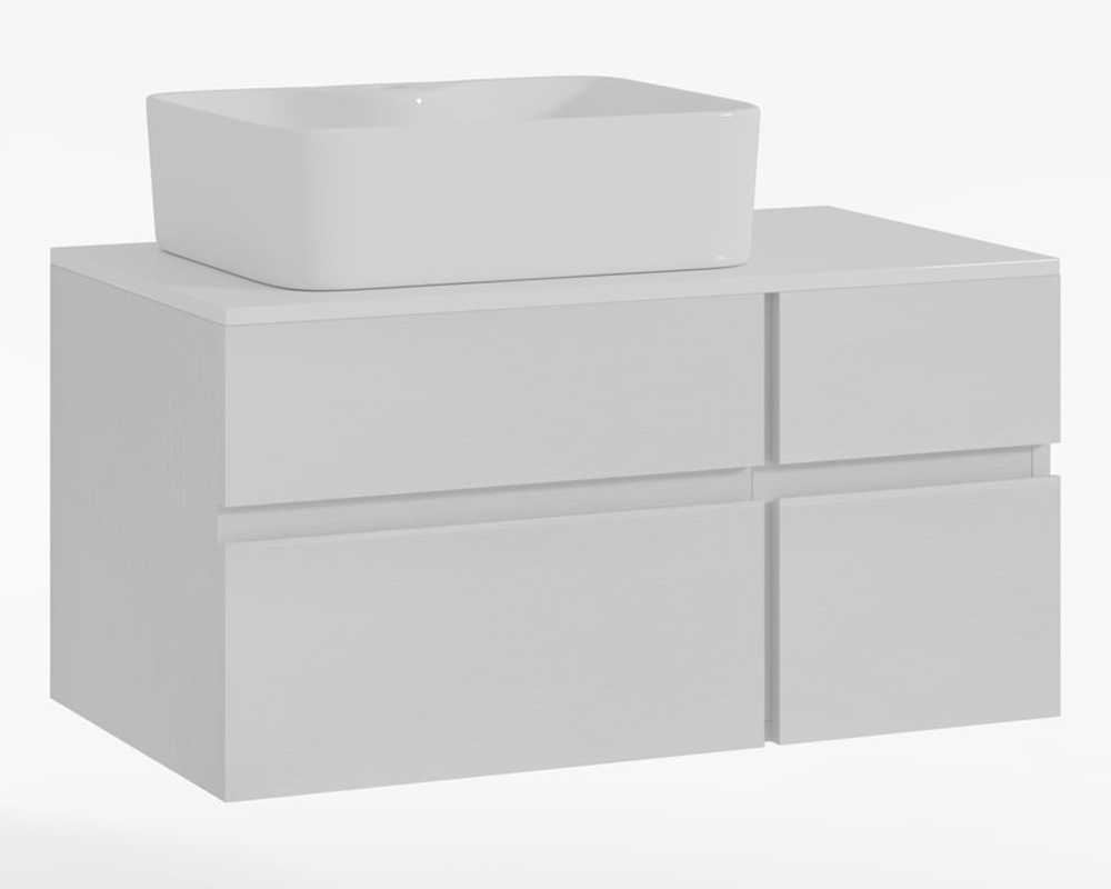 HMR Modern Floating Bathroom Vanity Set with Faux Marble Top & Double Ceramic with Vessel Sink - White, 31.5"