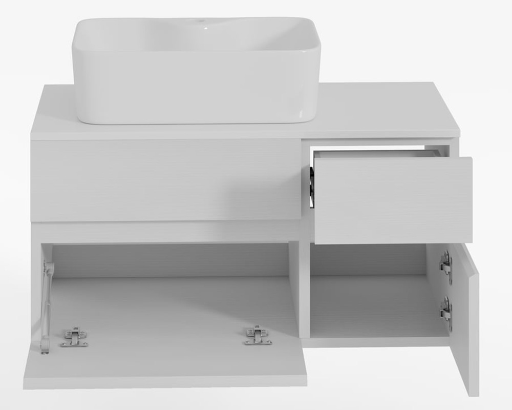 HMR Modern Floating Bathroom Vanity Set with Faux Marble Top & Double Ceramic with Vessel Sink - White, 31.5"