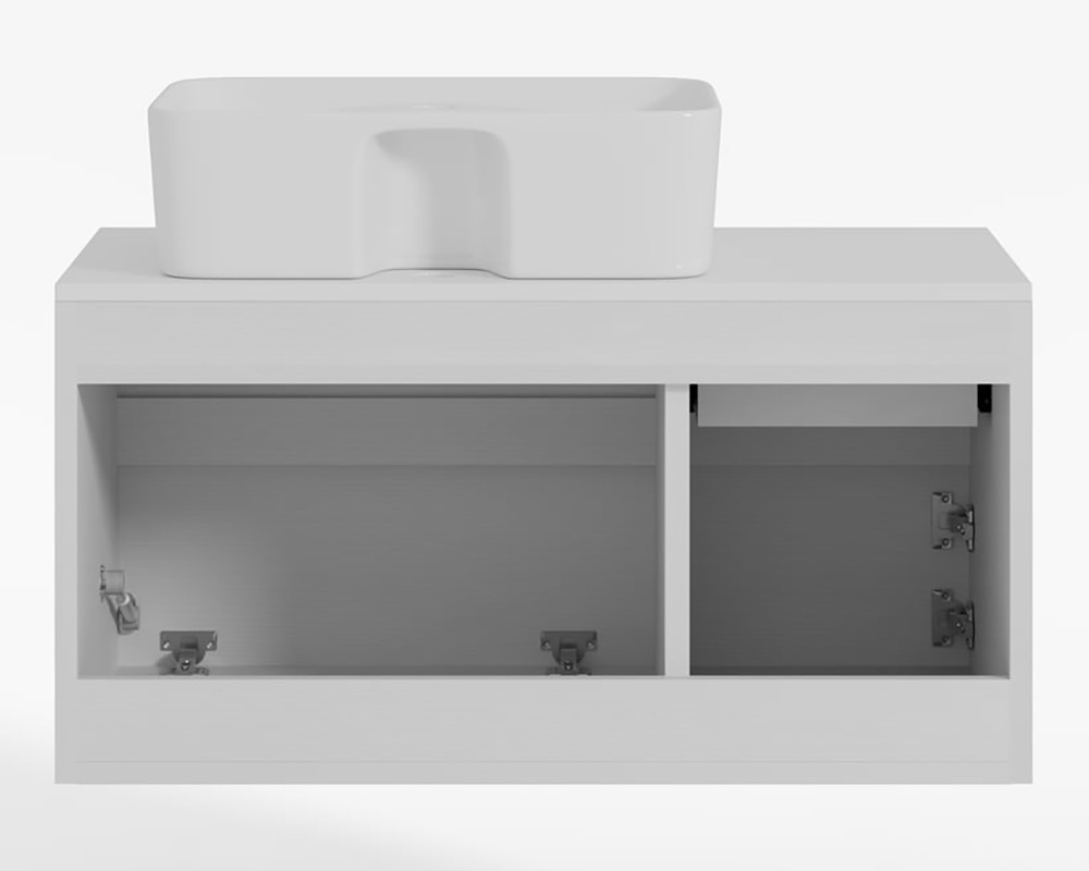 HMR Modern Floating Bathroom Vanity Set with Faux Marble Top & Double Ceramic with Vessel Sink - White, 31.5"