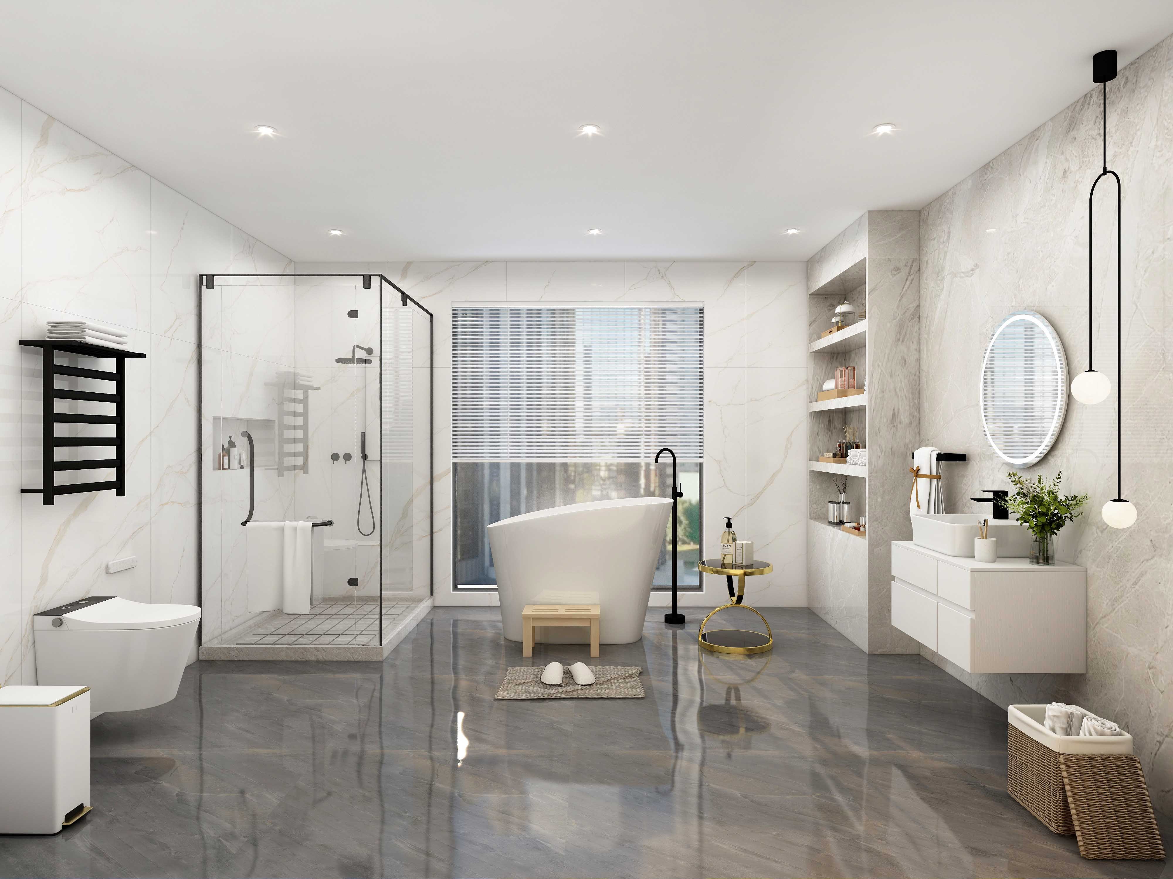 HMR Modern Floating Bathroom Vanity Set with Faux Marble Top & Double Ceramic with Vessel Sink - White, 31.5"