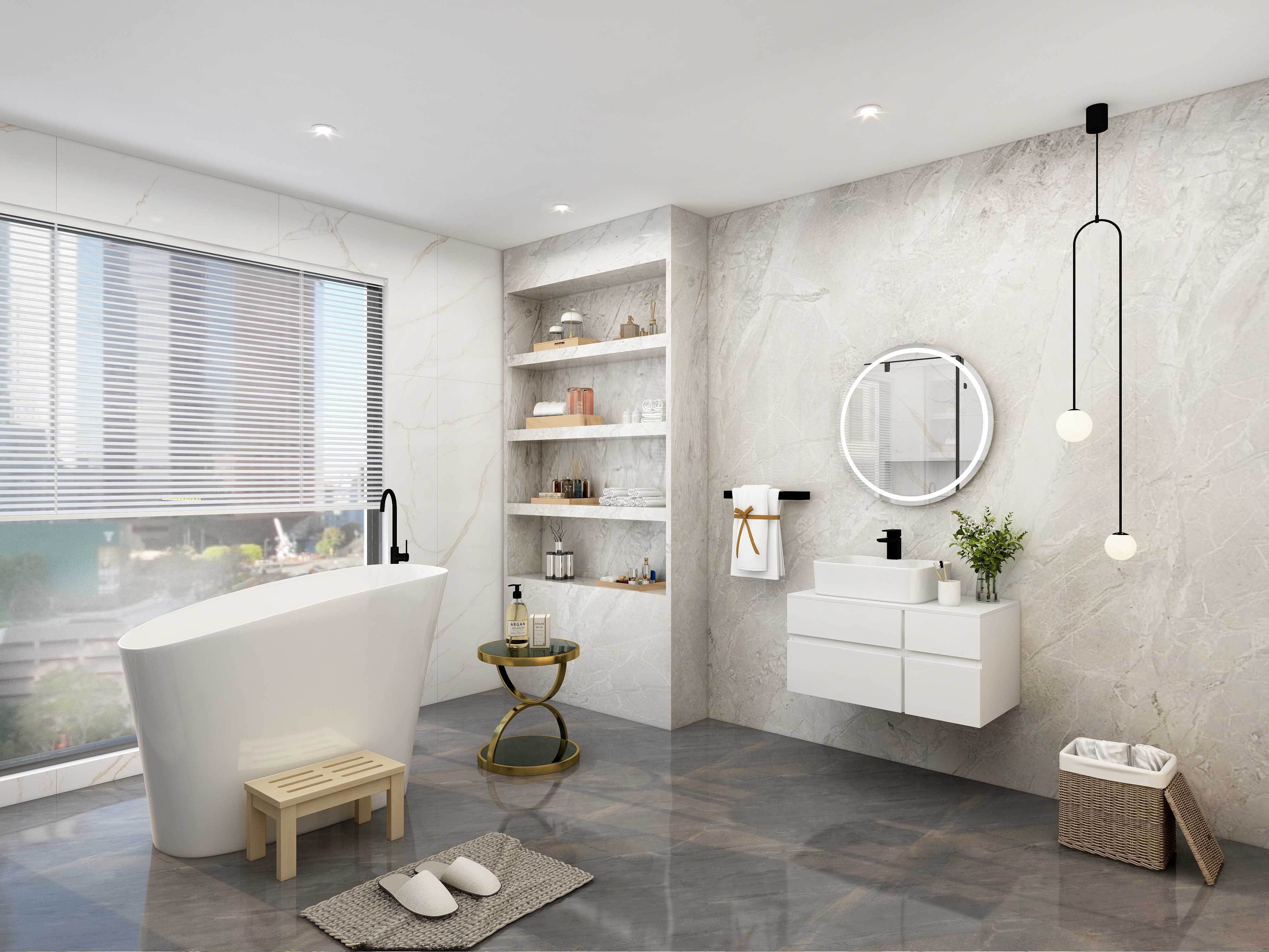 HMR Modern Floating Bathroom Vanity Set with Faux Marble Top & Double Ceramic with Vessel Sink - White, 31.5"