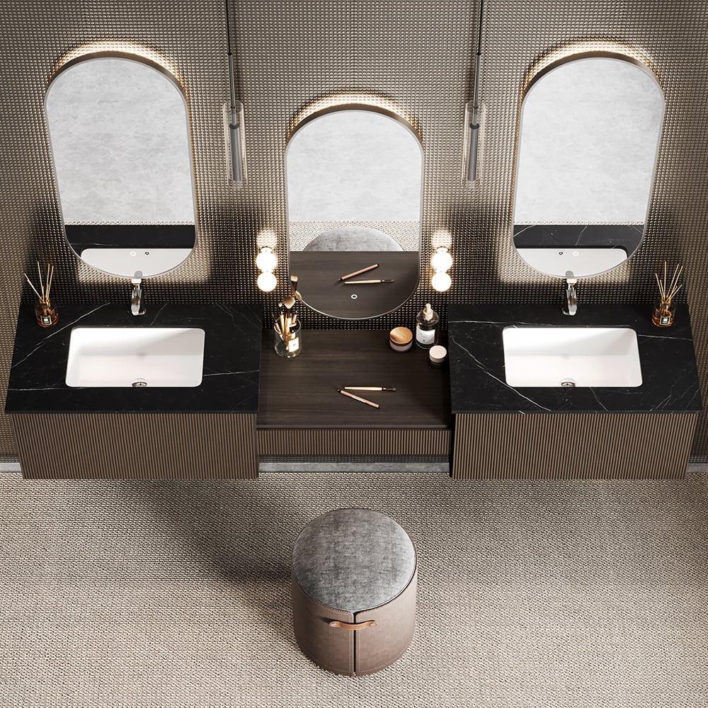 HMR - Bathroom Vanity Set 85" Modern Floating Bathroom Vanity Walnut with Double Sinks