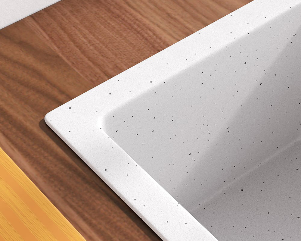 HMR 32" Modern Drop In Corner Kitchen Sink Single Bowl Quartz Irregular - White, Right Corner