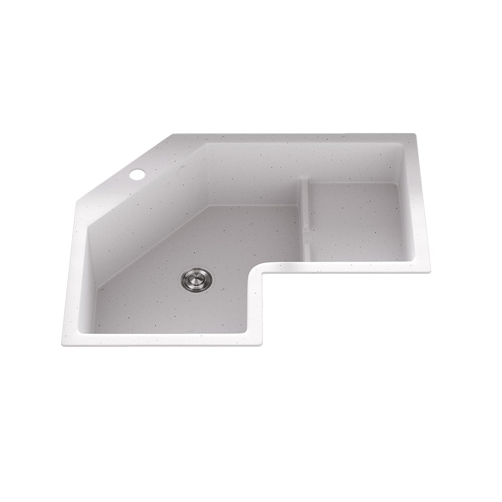 HMR 32" Modern Drop In Corner Kitchen Sink Single Bowl Quartz Irregular - White, Right Corner