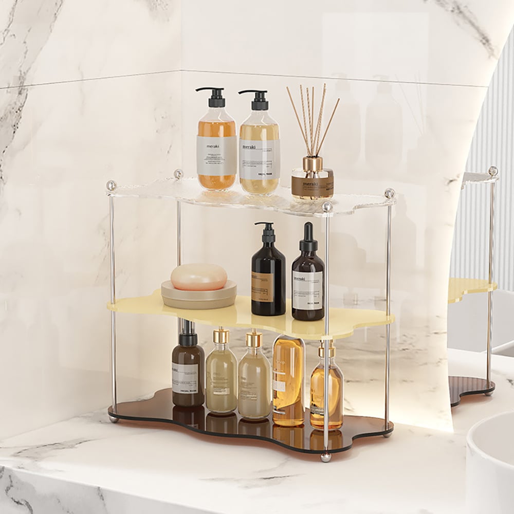 HMR - 3-Tier Amber & Clear & Beige Acrylic Bathroom Storage Rack Makeup Cosmetic Organizer