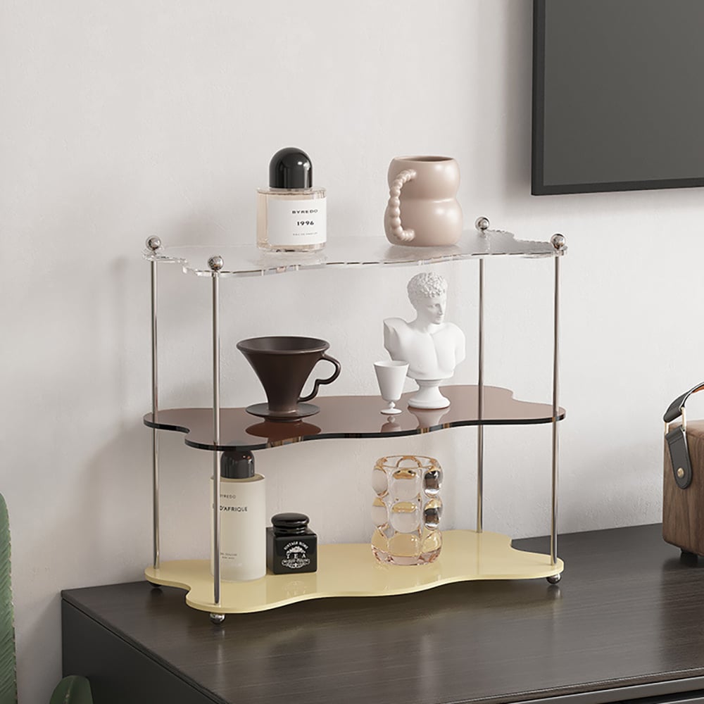 HMR - 3-Tier Amber & Clear & Beige Acrylic Bathroom Storage Rack Makeup Cosmetic Organizer