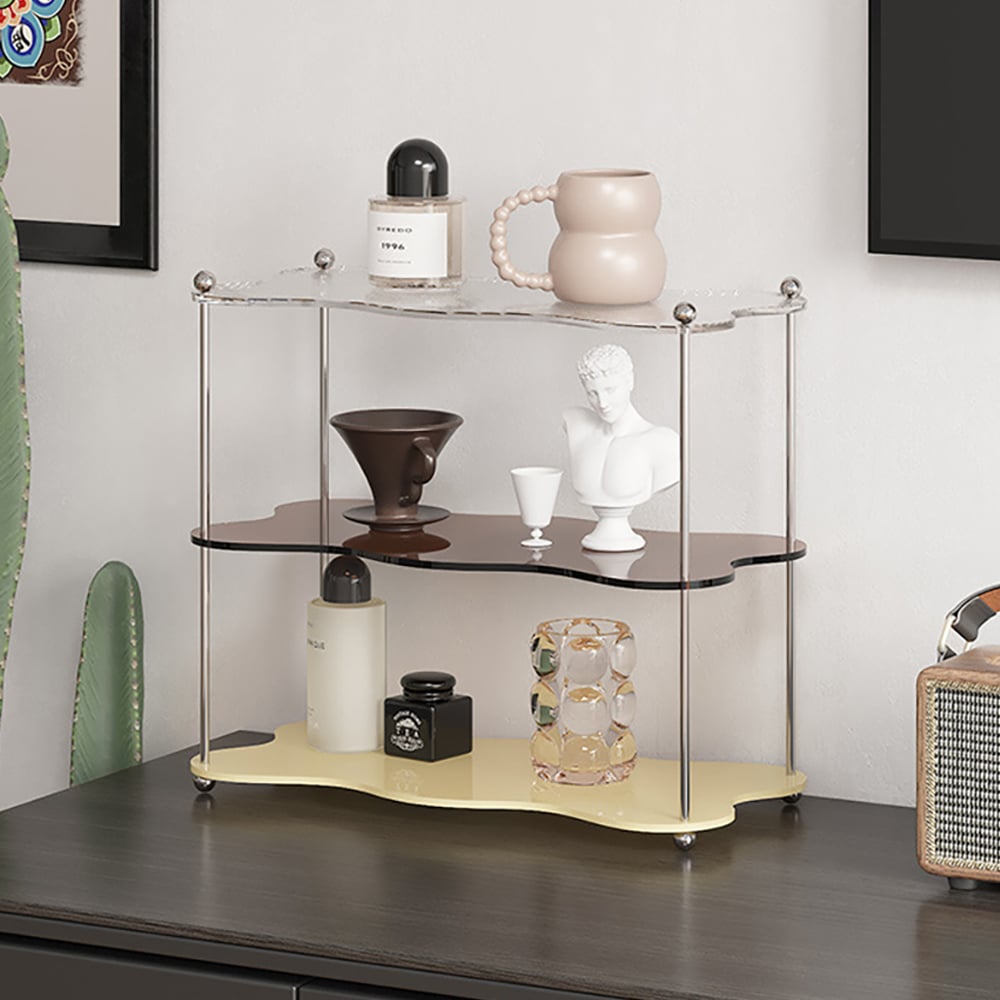 HMR - 3-Tier Amber & Clear & Beige Acrylic Bathroom Storage Rack Makeup Cosmetic Organizer
