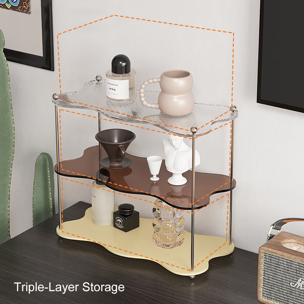 HMR - 3-Tier Amber & Clear & Beige Acrylic Bathroom Storage Rack Makeup Cosmetic Organizer