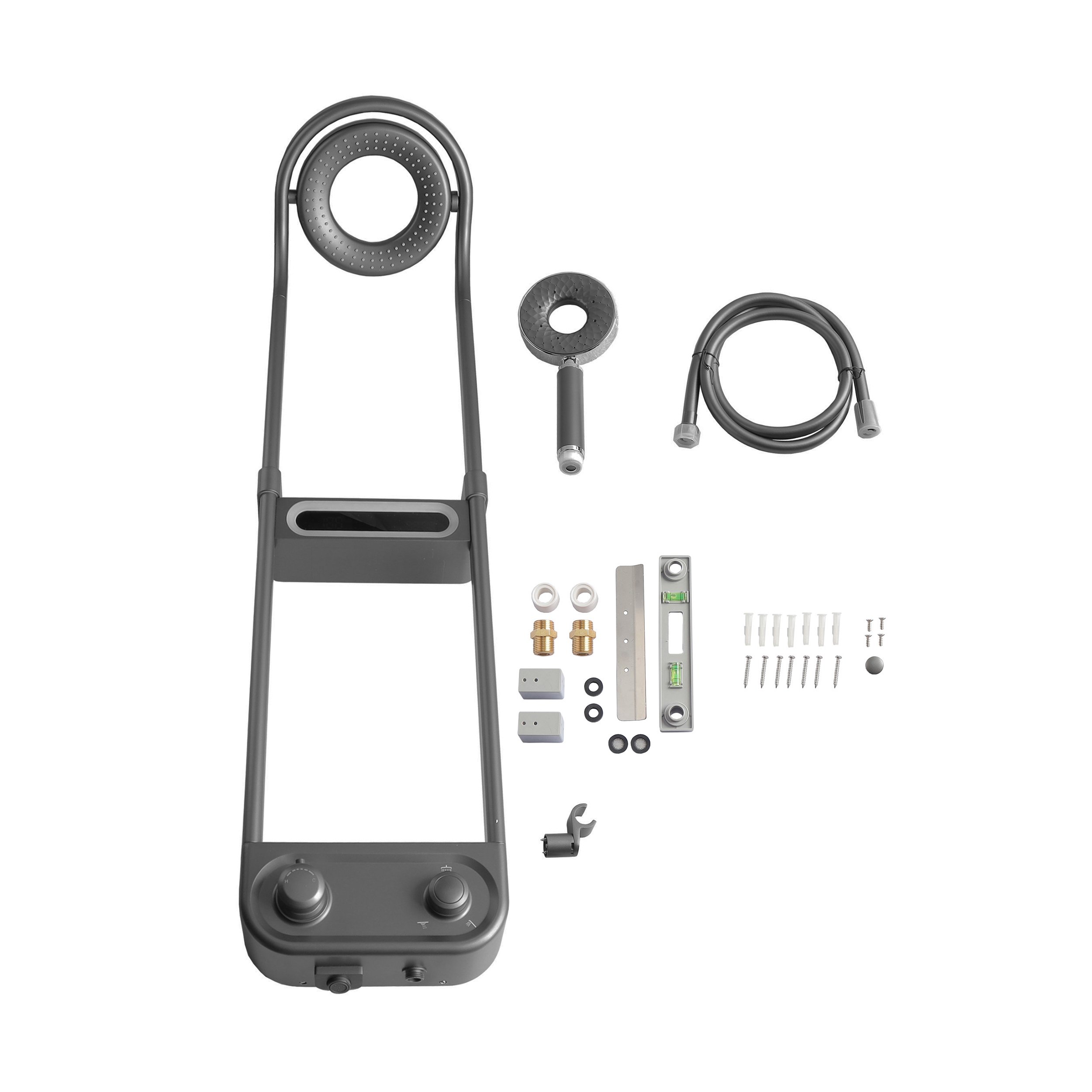 HMR - 360° Rotating Thermostatic Shower System Set with LED Display and Storage Shelf