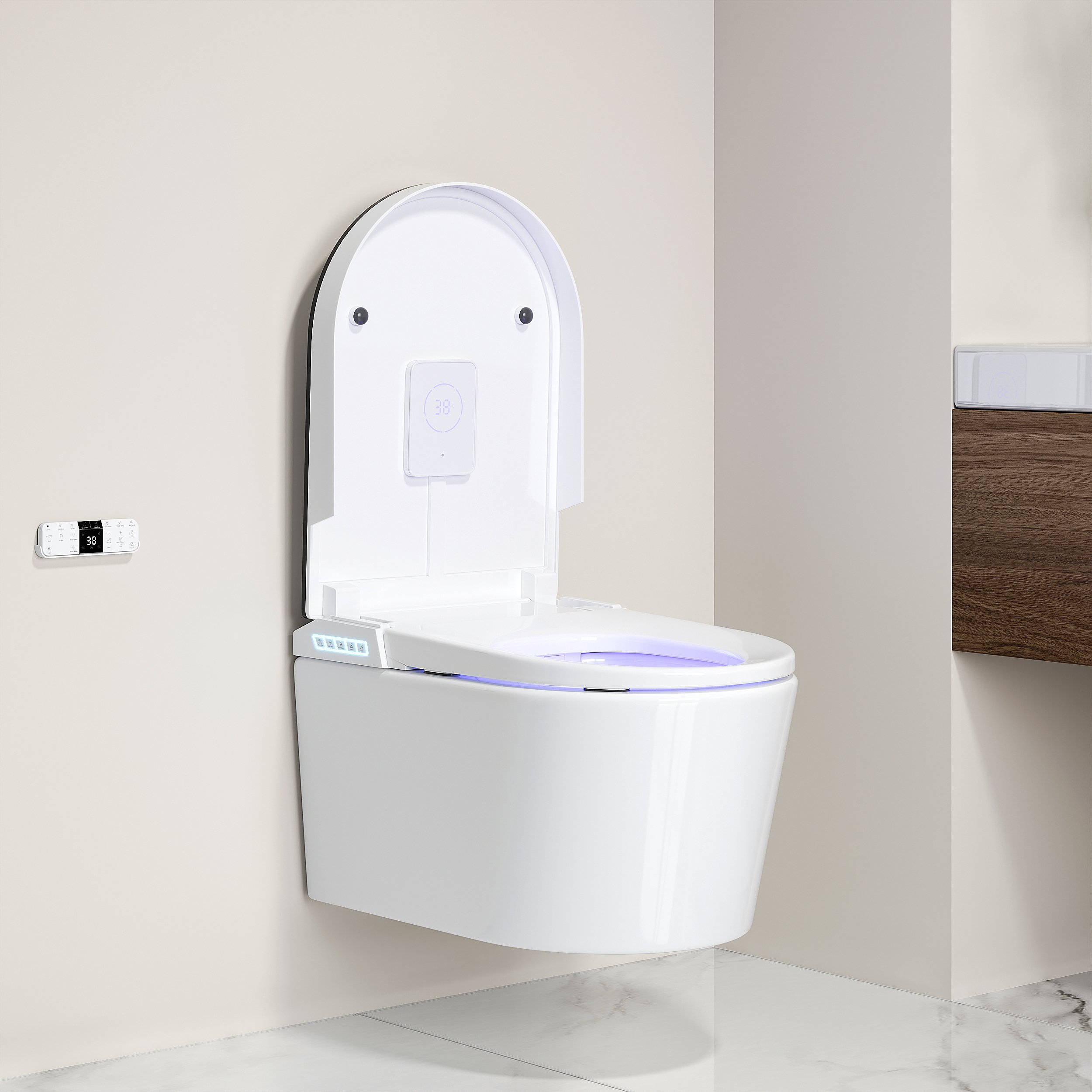 HMR - Modern Smart Set of 2 Wall-Mounted Elongated Automatic Toilet and Bidet with Seat