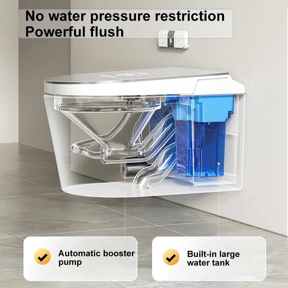 HMR - Modern Smart Set of 2 Wall-Mounted Elongated Automatic Toilet and Bidet with Seat