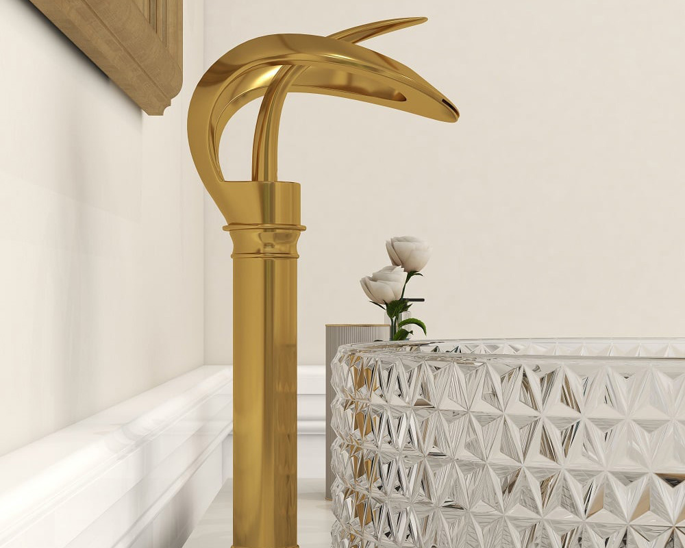 HMR Modern Elegant Waterfall Bathroom Vessel Sink Faucet Single Handle Solid Brass - Gold