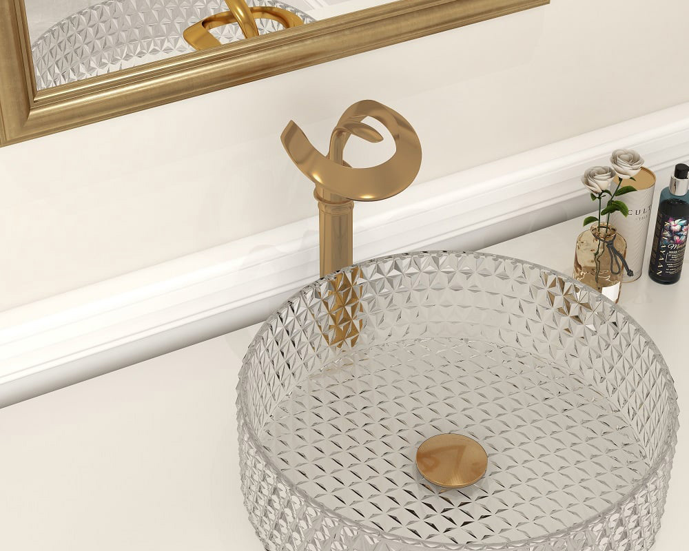 HMR Modern Elegant Waterfall Bathroom Vessel Sink Faucet Single Handle Solid Brass - Gold