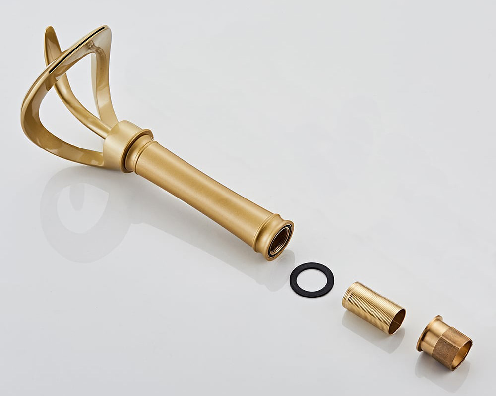 HMR Modern Elegant Waterfall Bathroom Vessel Sink Faucet Single Handle Solid Brass - Gold
