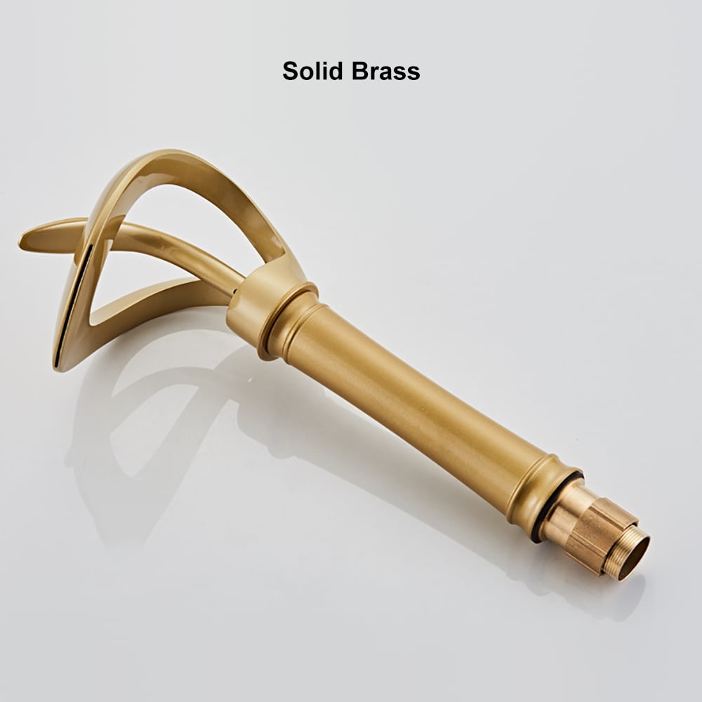 HMR Modern Elegant Waterfall Bathroom Vessel Sink Faucet Single Handle Solid Brass - Gold