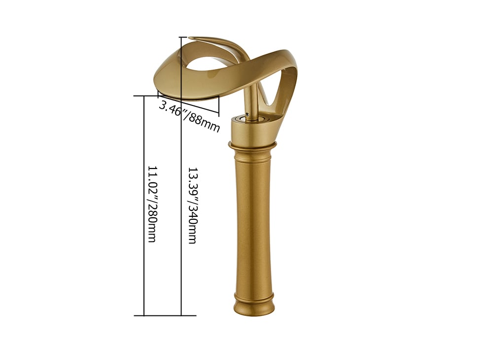 HMR Modern Elegant Waterfall Bathroom Vessel Sink Faucet Single Handle Solid Brass - Gold