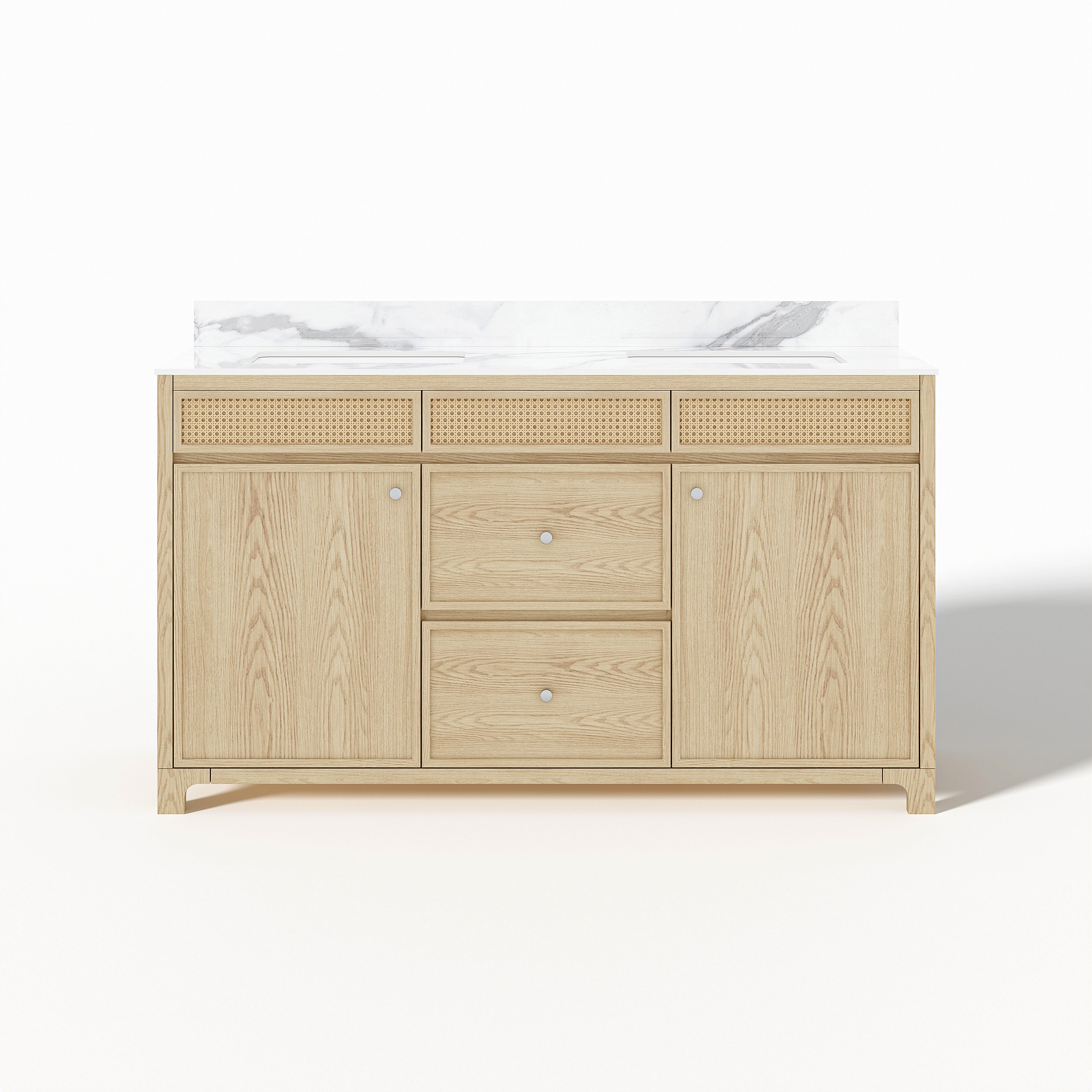 HMR - Bathroom Vanity Set 61" Freestanding Stone Bathroom Vanity Natural with Double Sinks