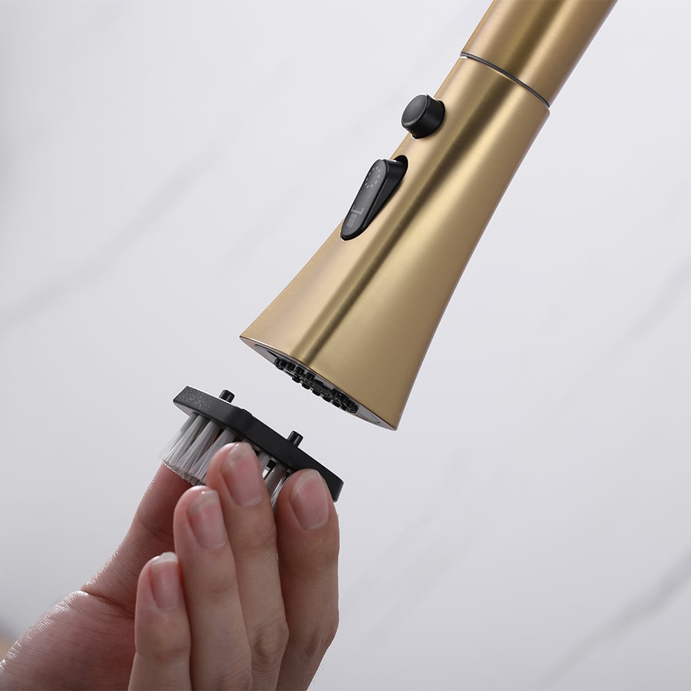 HMR - Gold Single Hole High Arc Kitchen Faucet Pull-Down 3-Mode Spray