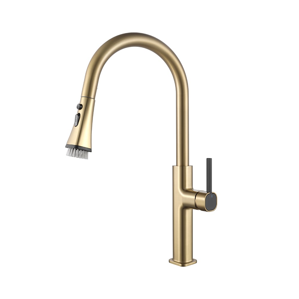 HMR - Gold Single Hole High Arc Kitchen Faucet Pull-Down 3-Mode Spray