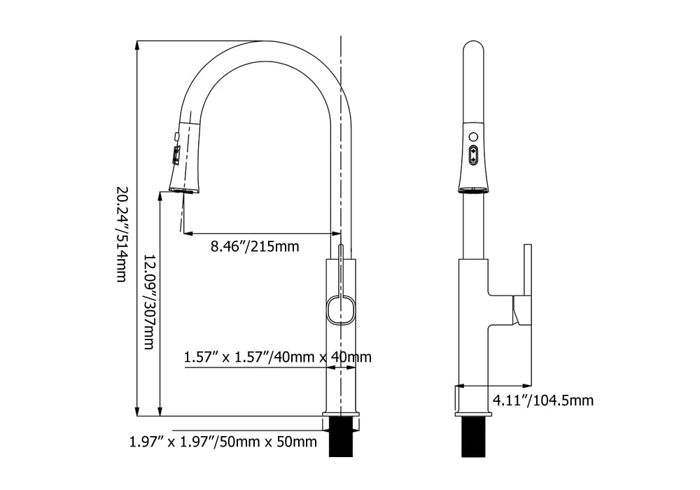 HMR - Gold Single Hole High Arc Kitchen Faucet Pull-Down 3-Mode Spray