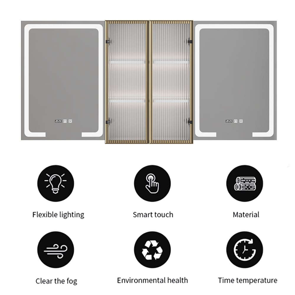 HMR - 59" LED Lighted Medicine Cabinet Wooden Wall-mounted Bathroom Mirror with Doors