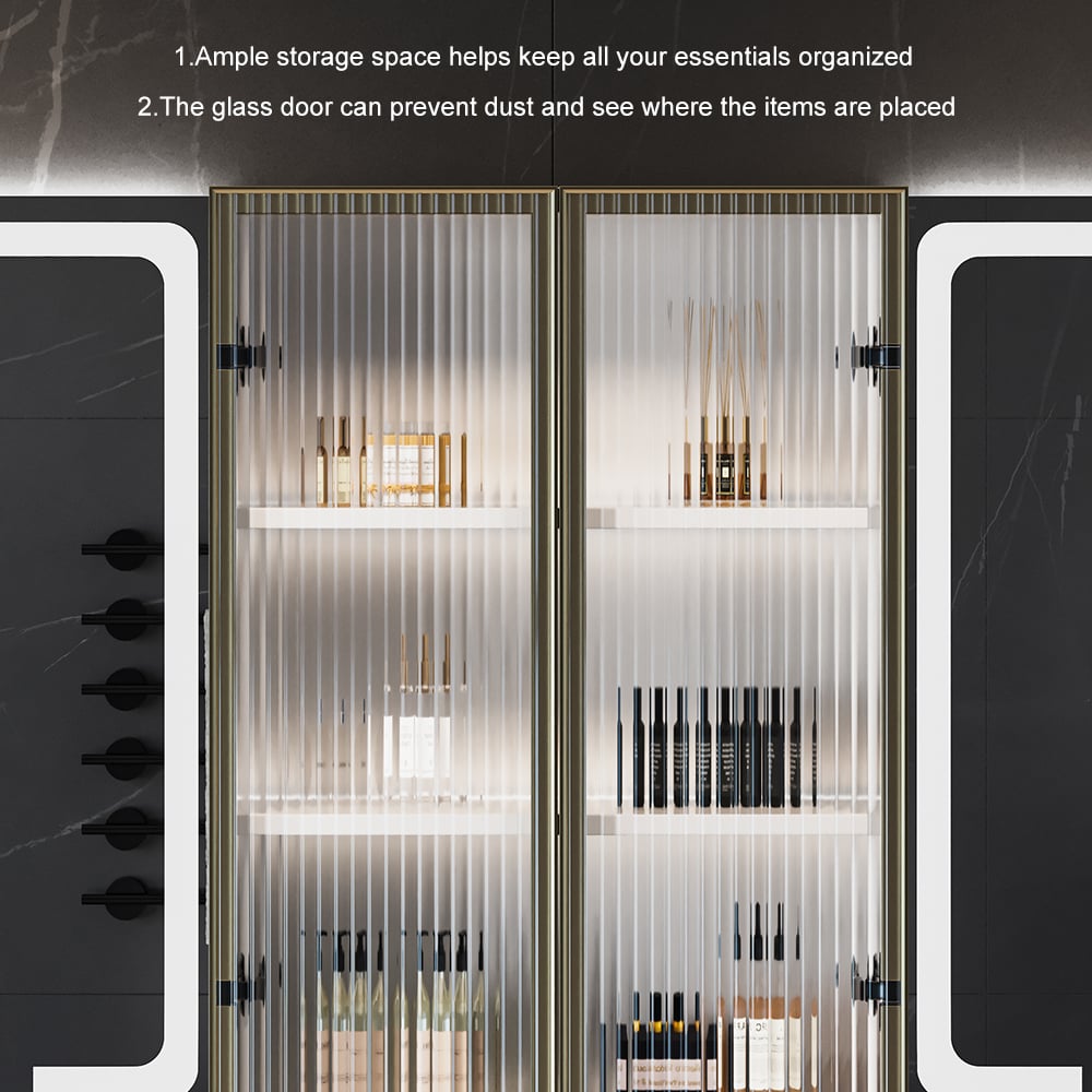HMR - 59" LED Lighted Medicine Cabinet Wooden Wall-mounted Bathroom Mirror with Doors