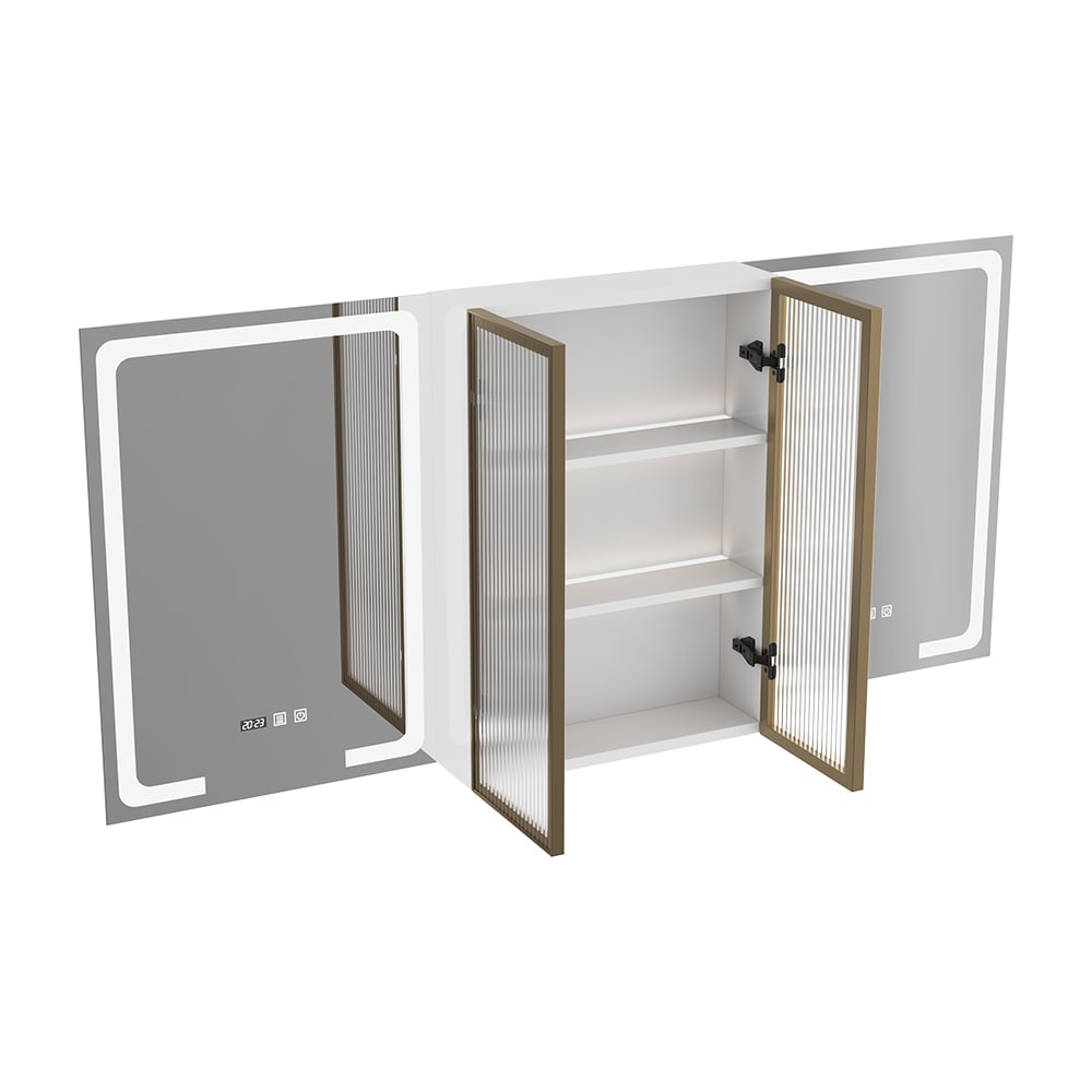 HMR - 59" LED Lighted Medicine Cabinet Wooden Wall-mounted Bathroom Mirror with Doors