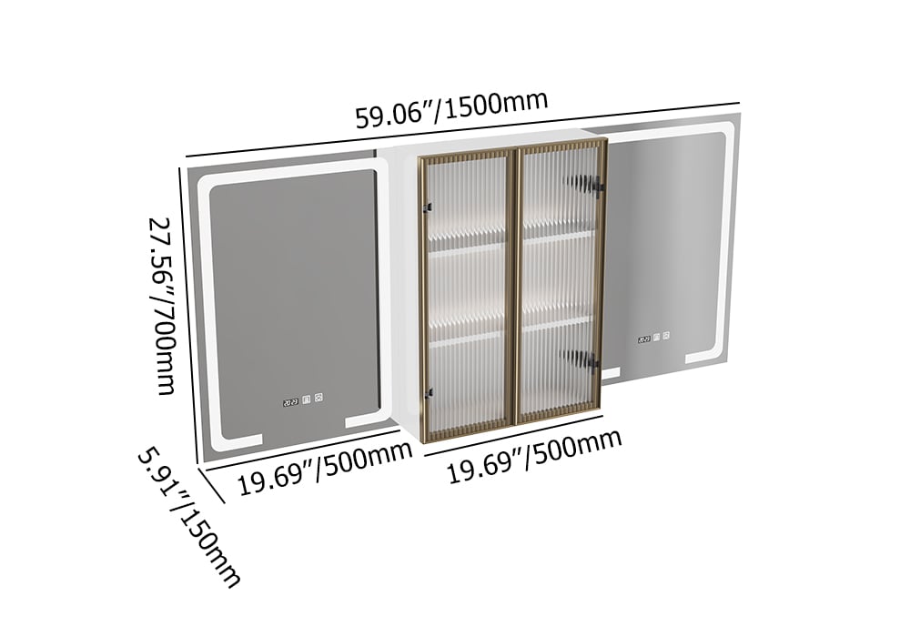 HMR - 59" LED Lighted Medicine Cabinet Wooden Wall-mounted Bathroom Mirror with Doors