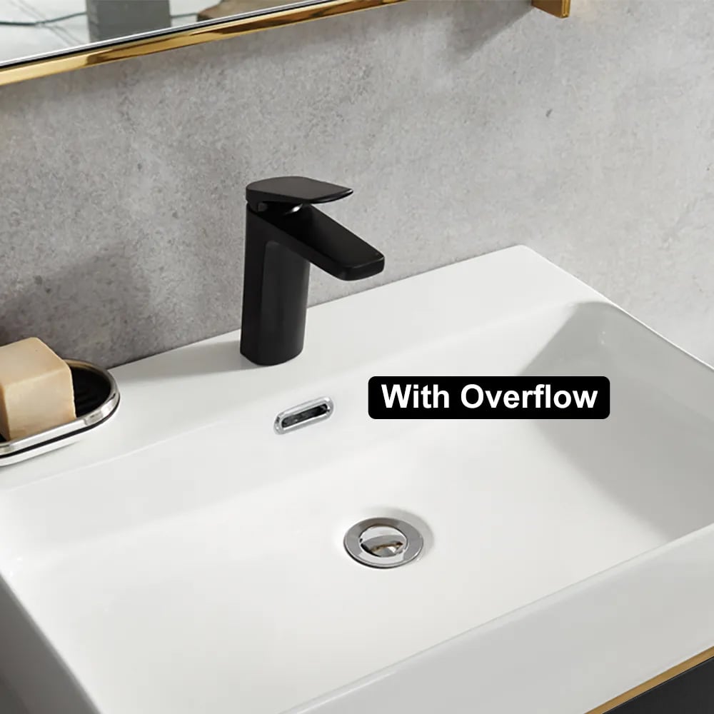 HMR 23.6" Modern Floating Bathroom Vanity with Drawer Shelf Single Ceramic Sink Small - Black & Gold