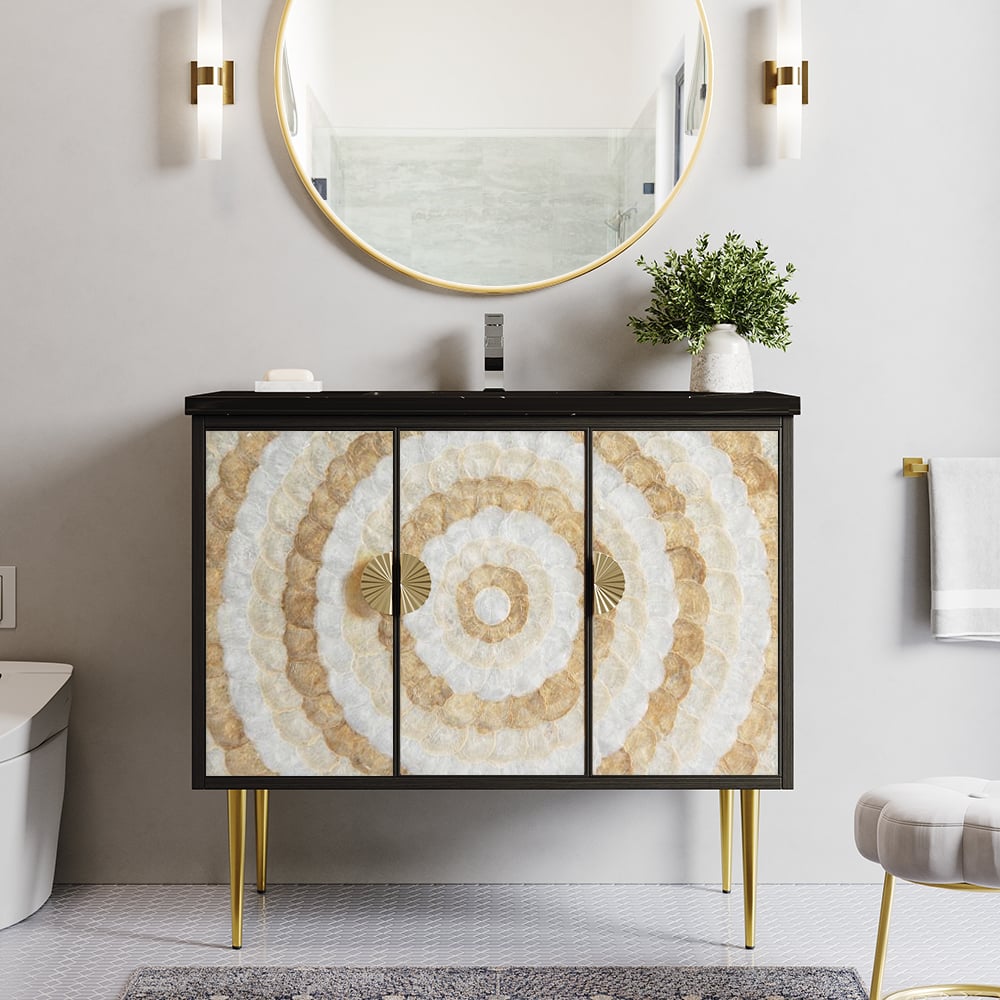 HMR - 39.3" Modern Freestanding Sintered Stone Bathroom Vanity with Sink