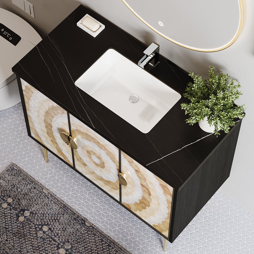 HMR - 39.3" Modern Freestanding Sintered Stone Bathroom Vanity with Sink