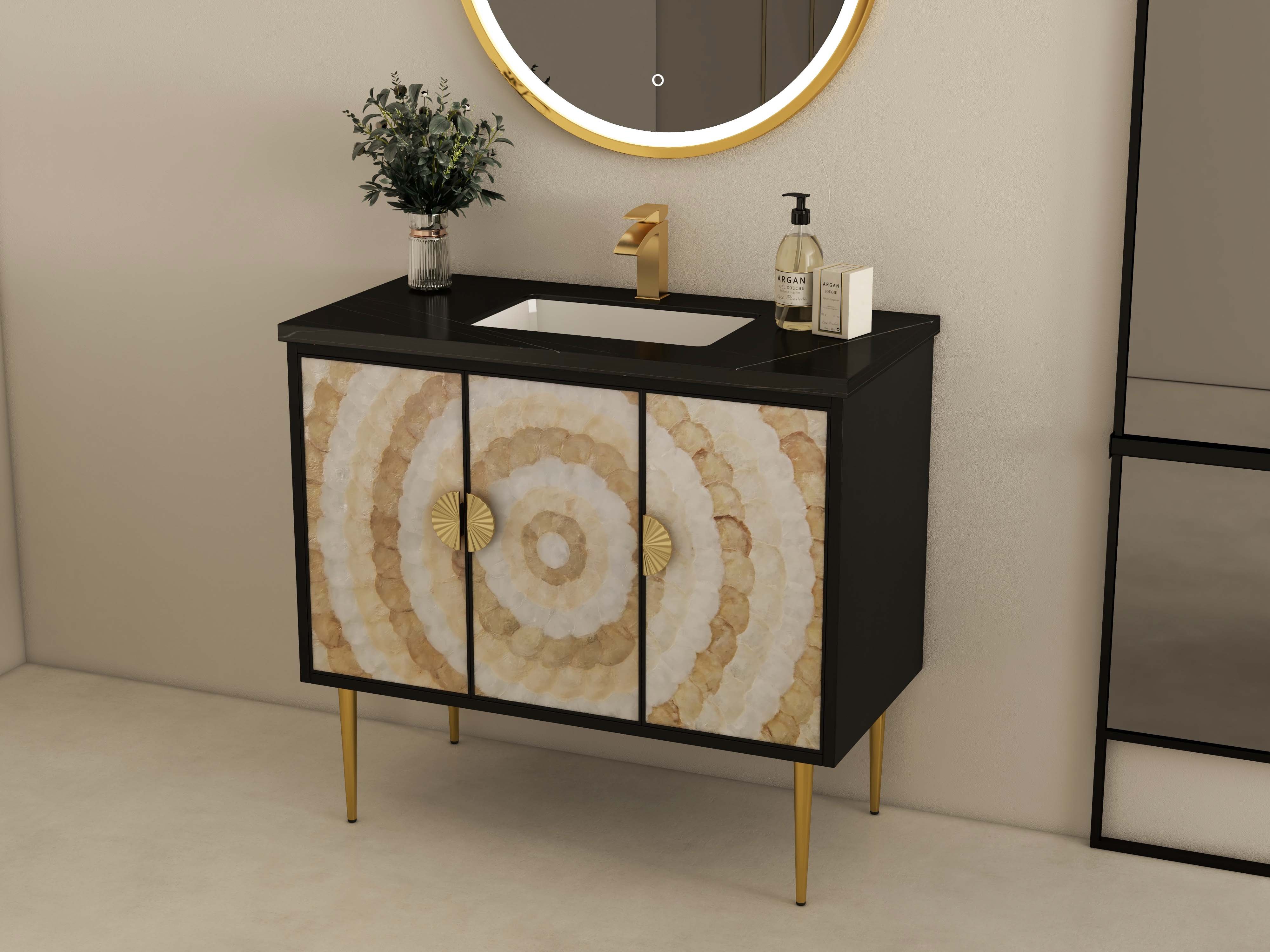 HMR - 39.3" Modern Freestanding Sintered Stone Bathroom Vanity with Sink
