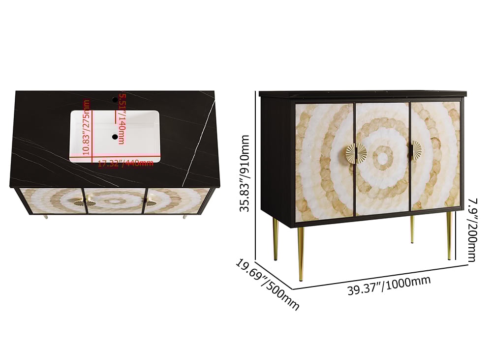 HMR - 39.3" Modern Freestanding Sintered Stone Bathroom Vanity with Sink