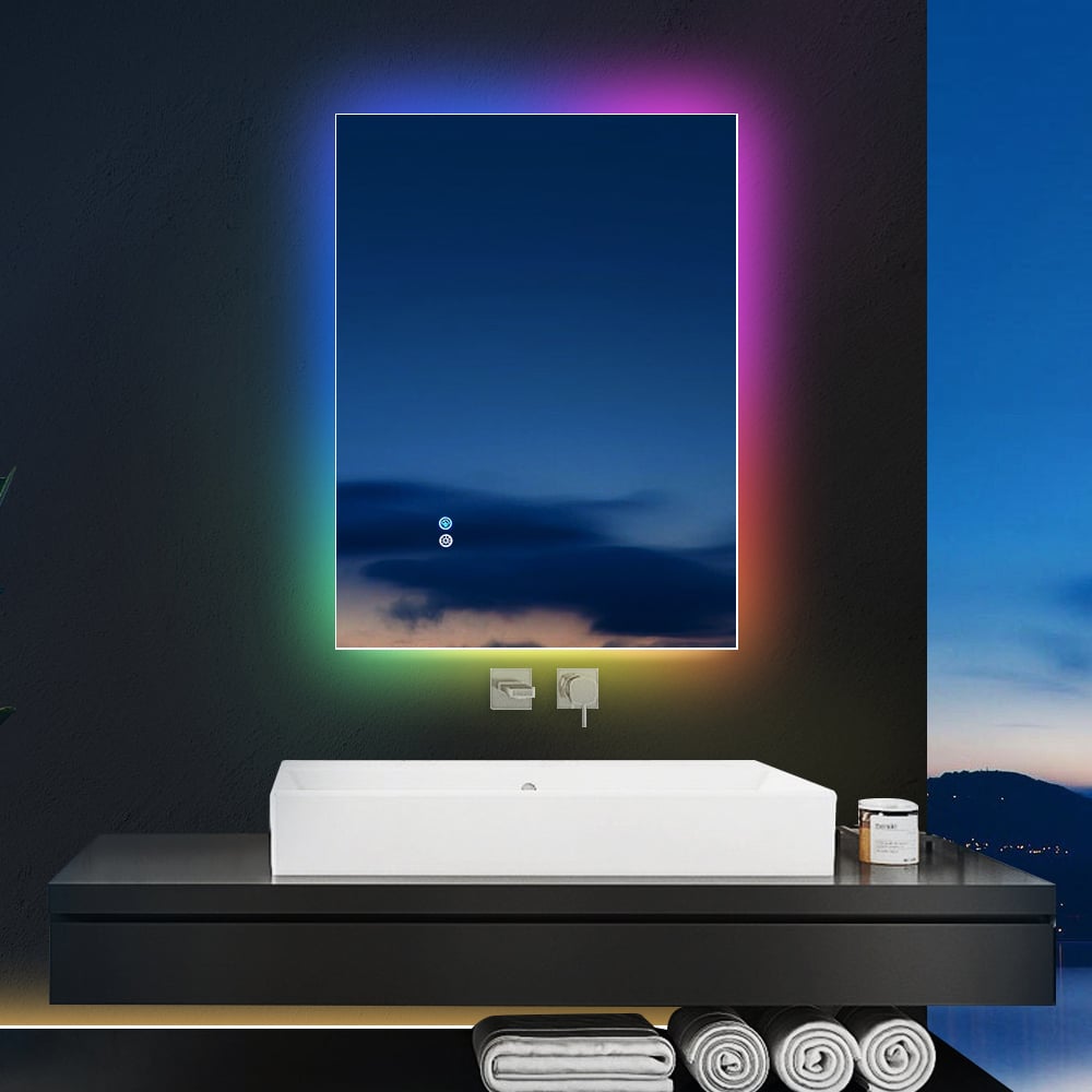 HMR - 24" x 32" Frameless Rectangular RGB LED Bathroom Vanity Mirror Anti-Fog Backlit