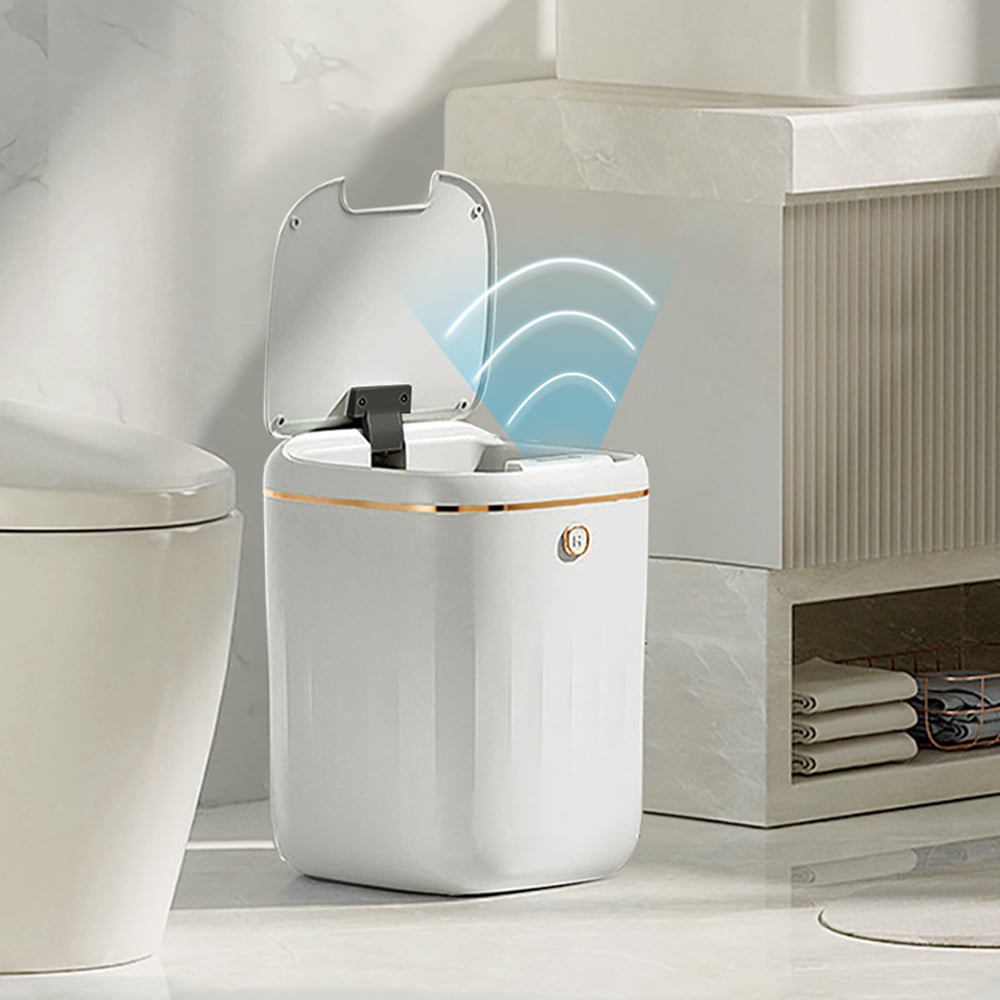 HMR - Automatic Touchless Motion Sensor Trash Can White Smart Garbage Can for Bathroom Kitchen
