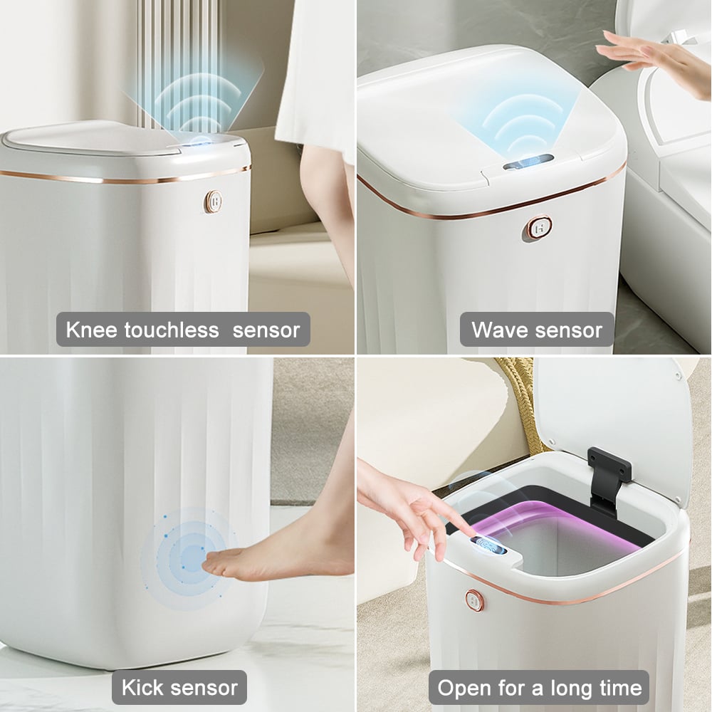 HMR - Automatic Touchless Motion Sensor Trash Can White Smart Garbage Can for Bathroom Kitchen