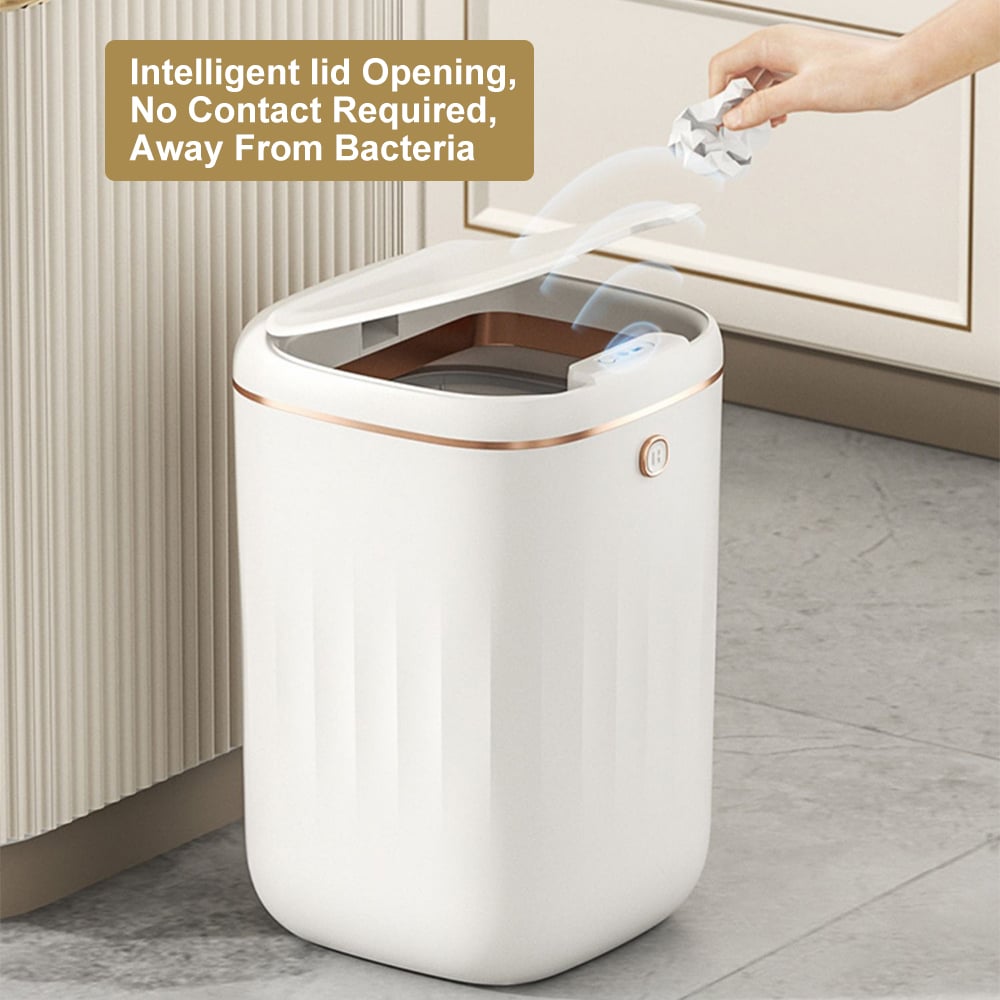 HMR - Automatic Touchless Motion Sensor Trash Can White Smart Garbage Can for Bathroom Kitchen