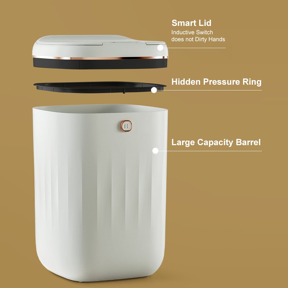 HMR - Automatic Touchless Motion Sensor Trash Can White Smart Garbage Can for Bathroom Kitchen