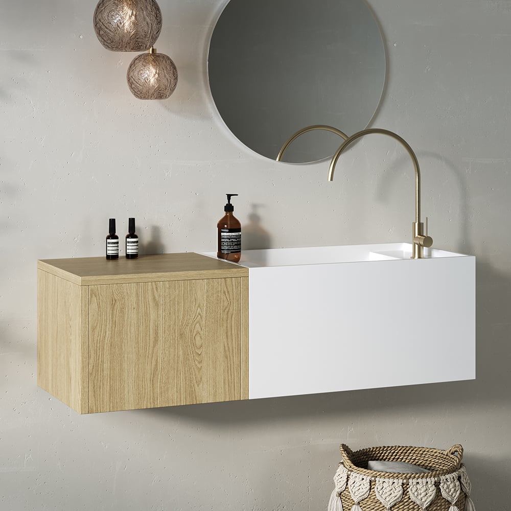 HMR - 40" Floating Bathroom Vanity Wall-mounted Single Sink with Cabinet in Light Wood & White